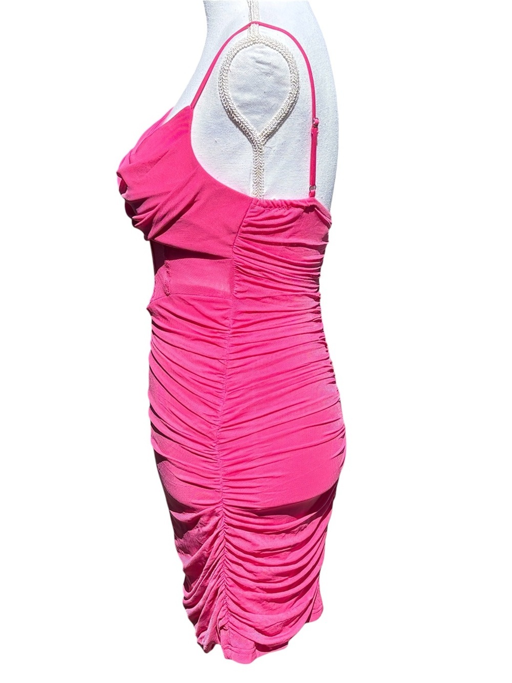 Princess Polly Calliope Hot Pink Ruched Mesh Mini Dress Bodycon Strappy Size 4 - Picture 7 of 16